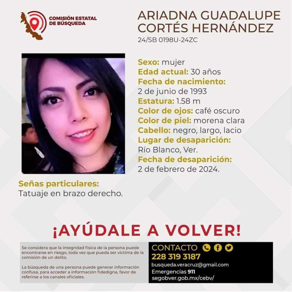 ficha de búsqueda de Ariadna Guadalupe Cortés Hernández